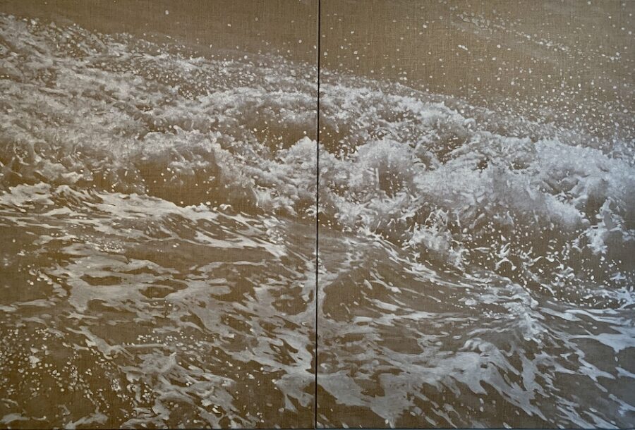 Das Bild zeigt eine Wasserszene mit Wellen und braunem Hintergrund.